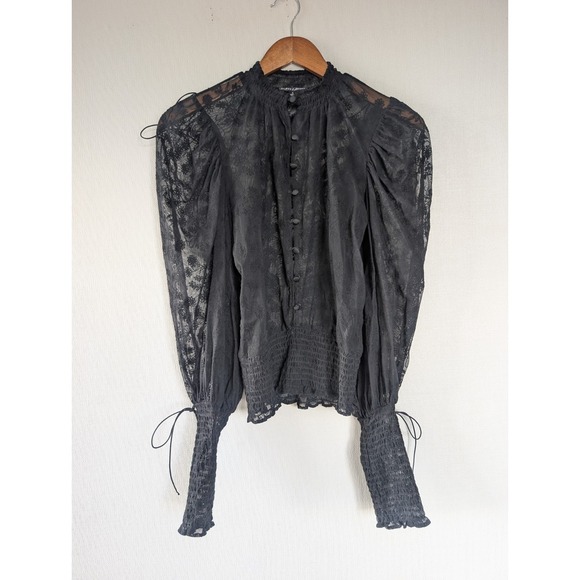 For Love & Lemons Tops - For Love & Lemons Lace Blouse Mock Neck S Black Sheer Dark Romantic Whimsygoth